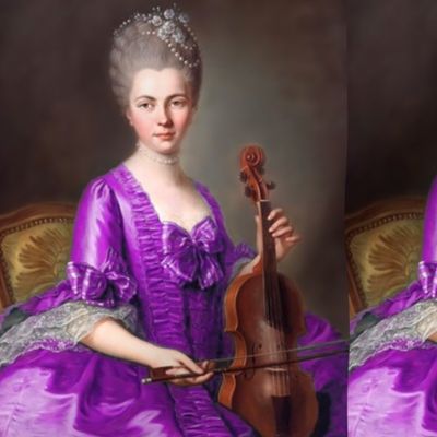 Marie Antoinette inspired princesses purple gowns lace baroque victorian beautiful lady woman beauty pouf Bouffant bows violins violinists musicians portraits ballgowns flowers floral rococo  elegant gothic lolita egl 18th  century neoclassical  historica