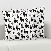 Monochrome llama alpaca love cactus summer design black and white