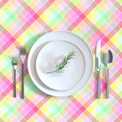 Pastel Rainbow Tablecloth Diagonal Check