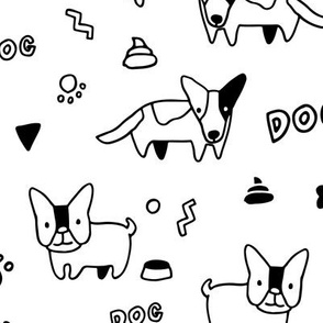 Sketchy cute corgi dog and French bulldog pattern design.