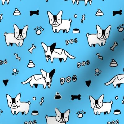 Sketchy cute corgi dog and French bulldog pattern design. Blue