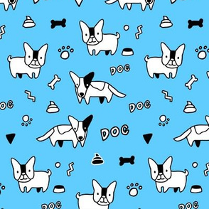 Sketchy cute corgi dog and French bulldog pattern design. Blue