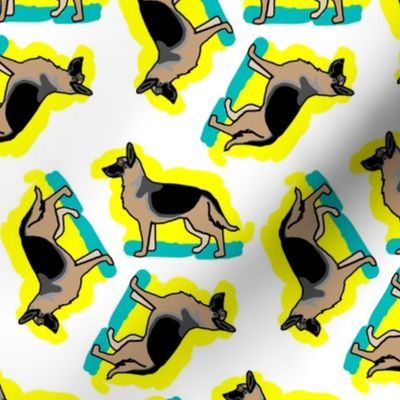 50s Style German Shepherd Dogs on Blue and Yellow