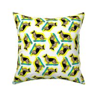 50s Style German Shepherd Dogs on Blue and Yellow
