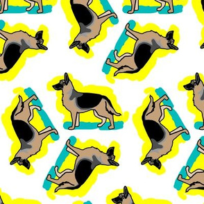 50s Style German Shepherd Dogs on Blue and Yellow