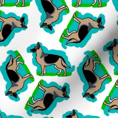 50s Style German Shepherd Dogs on Blue and Green