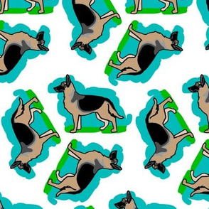 50s Style German Shepherd Dogs on Blue and Green