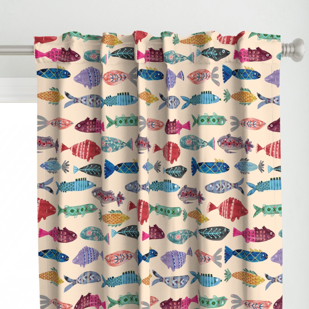 Large Colorful Folk Fish - tan background