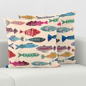 Large Colorful Folk Fish - tan background