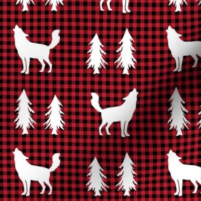Wolves  – Woodland Trees, Black / Red Plaid
