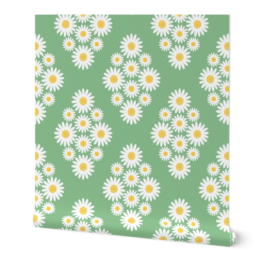 Daisy diamonds white flowers jade green