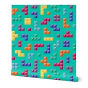 Tetris Game neon teal 3D bricks Wallpaper