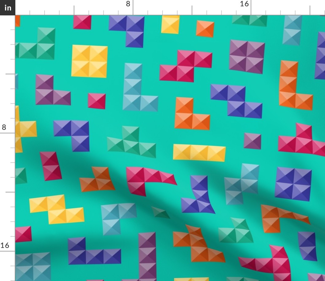 Tetris Game neon teal 3D bricks Wallpaper