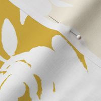 "Heavenly" White Floral on Mustard Yellow