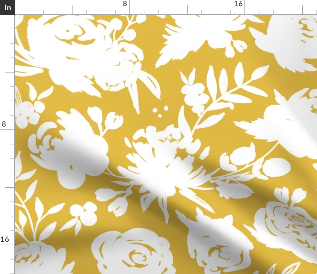 "Heavenly" White Floral on Mustard Yellow