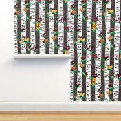 Birch Trees And Floral Vines On Grey - big version 