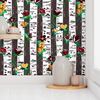 Birch Trees And Floral Vines On Grey - big version 