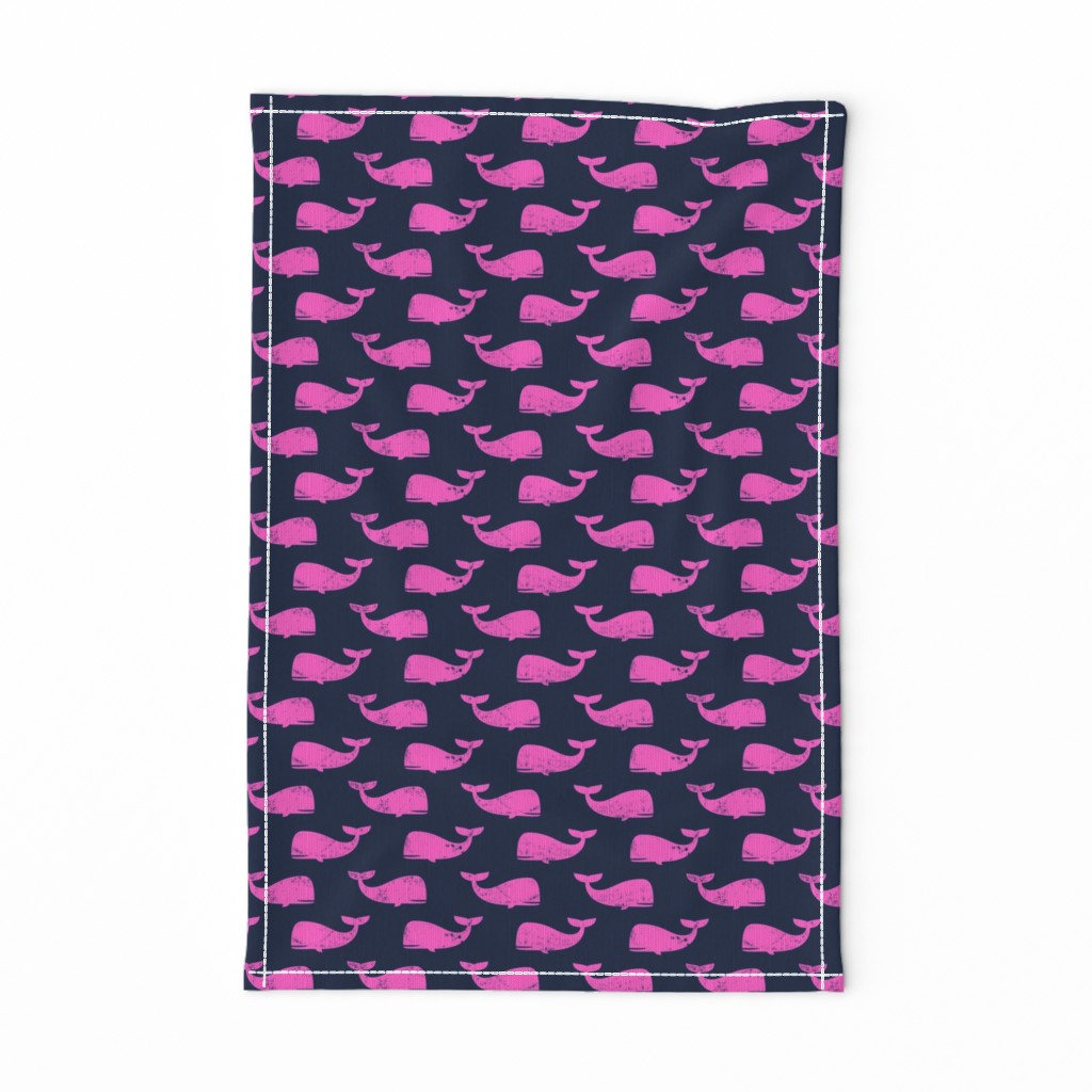 whales - pink on navy