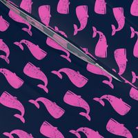 whales - pink on navy