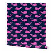 whales - pink on navy