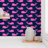 whales - pink on navy