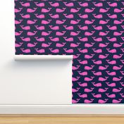 whales - pink on navy