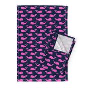 whales - pink on navy