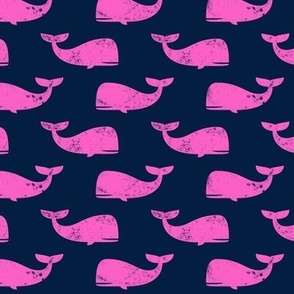 whales - pink on navy