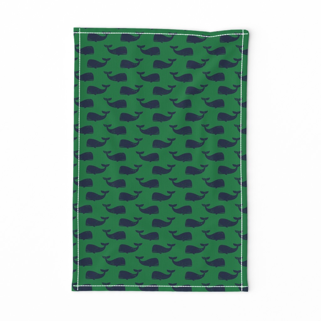 whales - navy on green