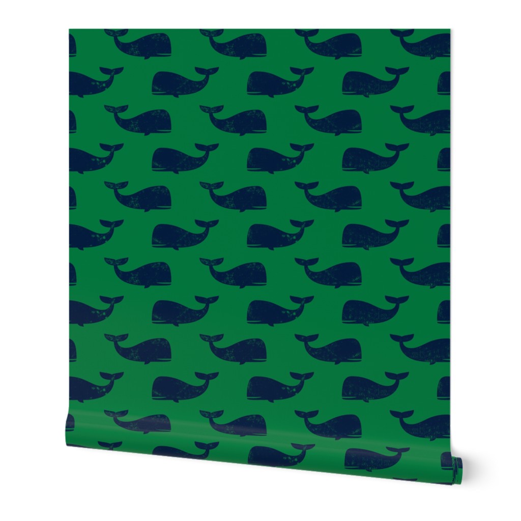 whales - navy on green
