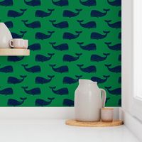 whales - navy on green