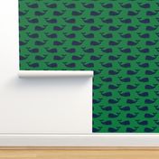 whales - navy on green