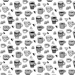 Cute sketchy mugs and cups pattern design. Coffee or tea.