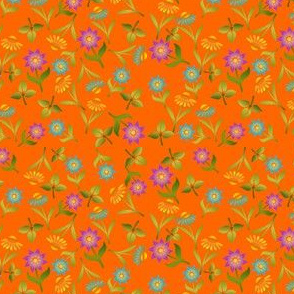 Late Summer Flowers Ditsy on Orange
