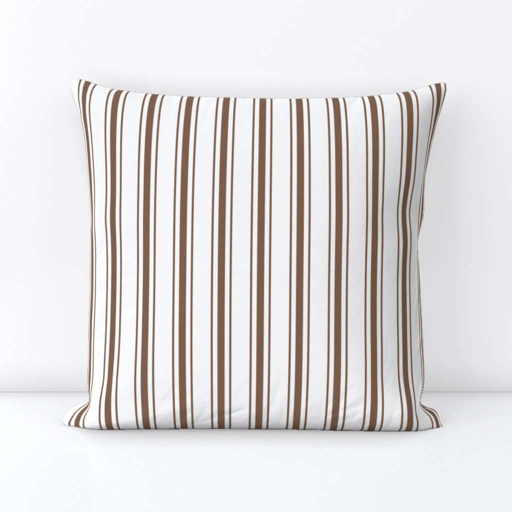 Mattress Ticking Narrow Striped Pattern in Chocolate Brown and White