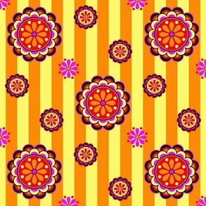 mod colorful flowers on stripes