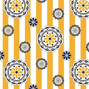 mod flowers navy gold white