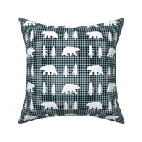 Bears  – Woodland Trees, Black / Blue Pond Plaid