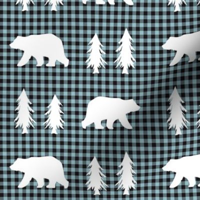 Bears  – Woodland Trees, Black / Blue Pond Plaid