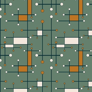 intersecting lines in olive, cream, orange