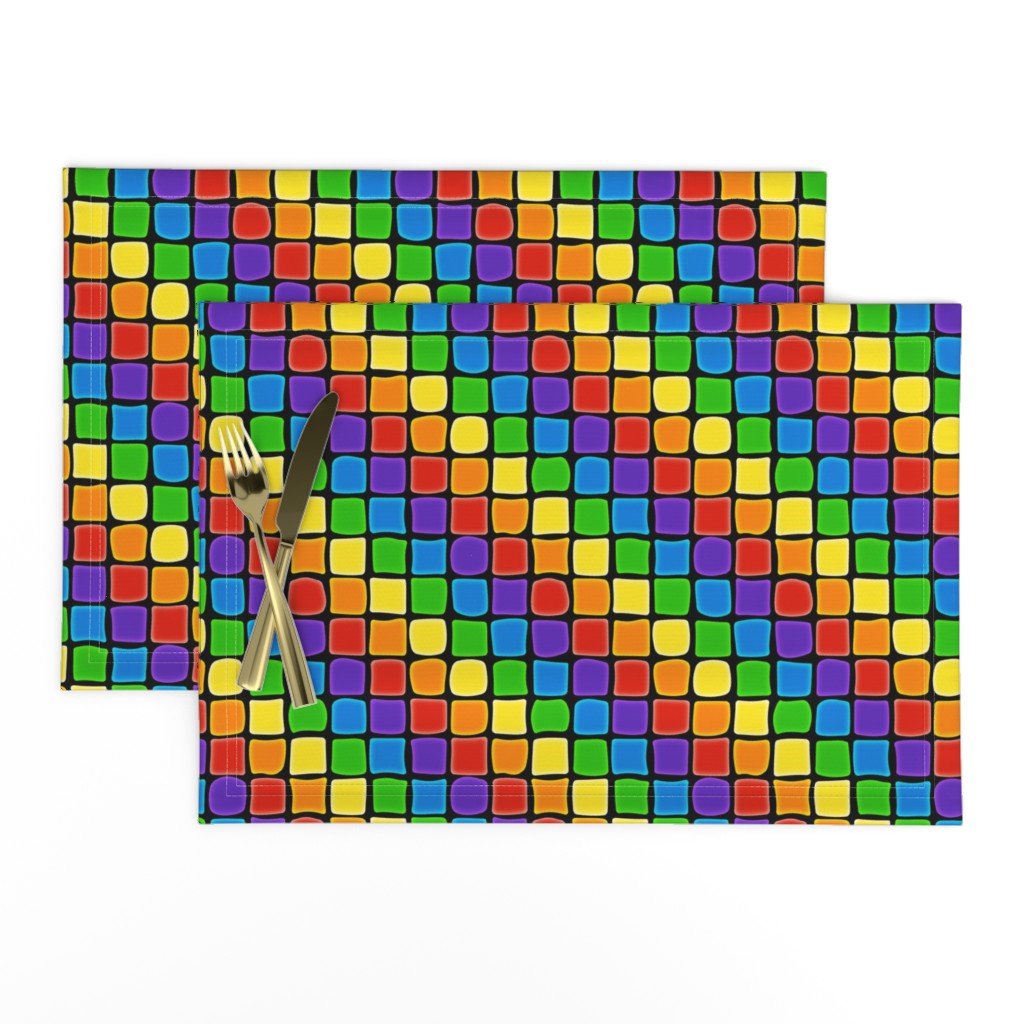 Diagonal Rainbow Striped Mosaic on Black