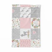 Deer Cheater Quilt Wholecloth – You Are So Loved – Gray Blush Peach Fawn Baby Girl Patchwork 1A (rotated)