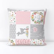 Deer Cheater Quilt Wholecloth – You Are So Loved – Gray Blush Peach Fawn Baby Girl Patchwork 1A (rotated)