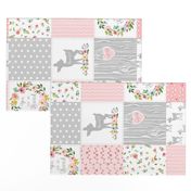 Deer Cheater Quilt Wholecloth – You Are So Loved – Gray Blush Peach Fawn Baby Girl Patchwork 1A (rotated)