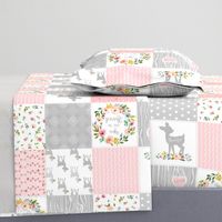 Deer Cheater Quilt Wholecloth – You Are So Loved – Gray Blush Peach Fawn Baby Girl Patchwork 1A (rotated)