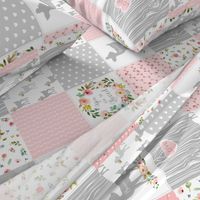 Deer Cheater Quilt Wholecloth – You Are So Loved – Gray Blush Peach Fawn Baby Girl Patchwork 1A (rotated)