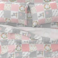 Deer Cheater Quilt Wholecloth – You Are So Loved – Gray Blush Peach Fawn Baby Girl Patchwork 1A (rotated)