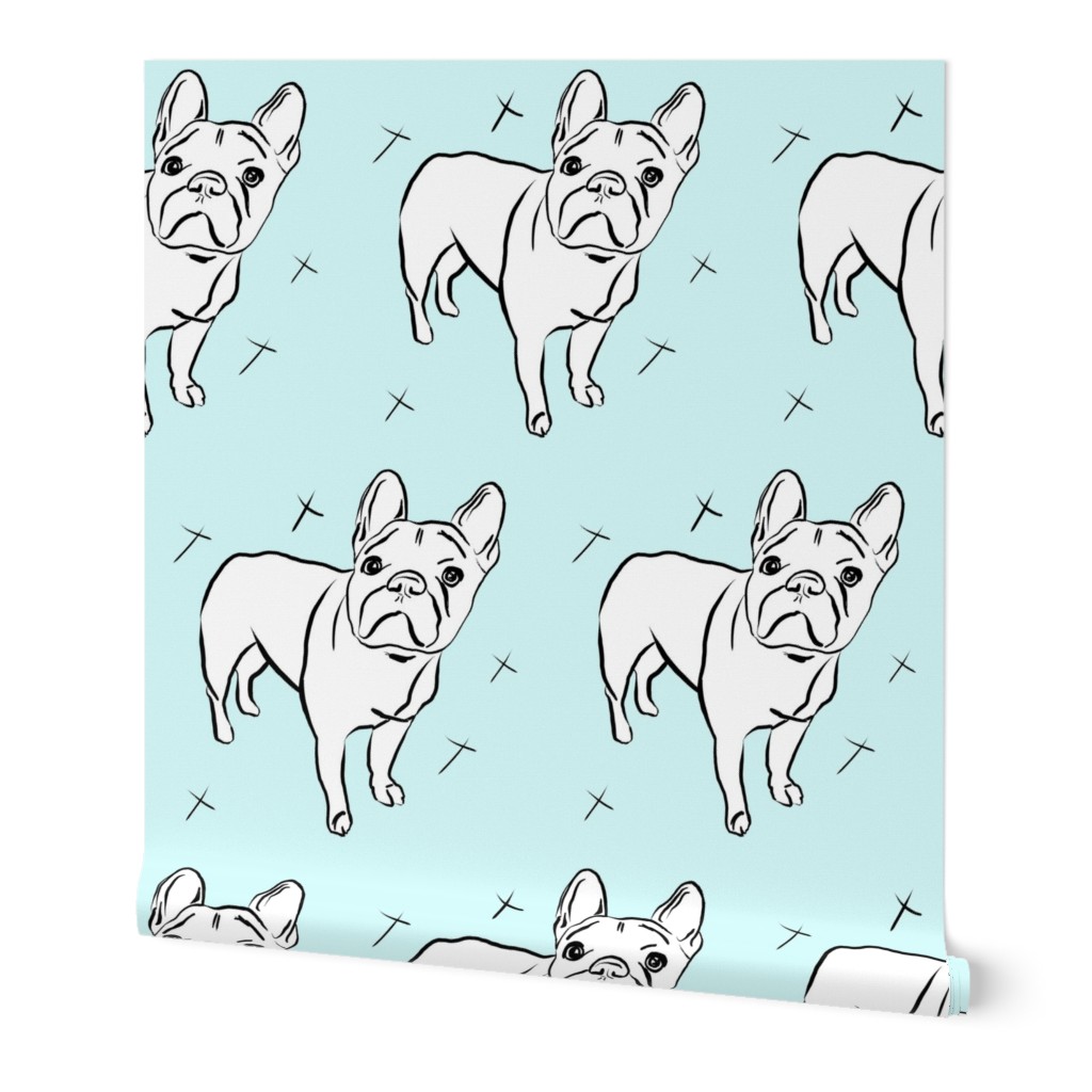 French bulldog on ice blue