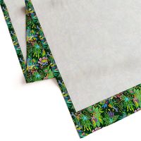 tiny horses in emerald forest green floral