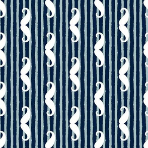 mustache on stripes - navy and dusty blue (90)